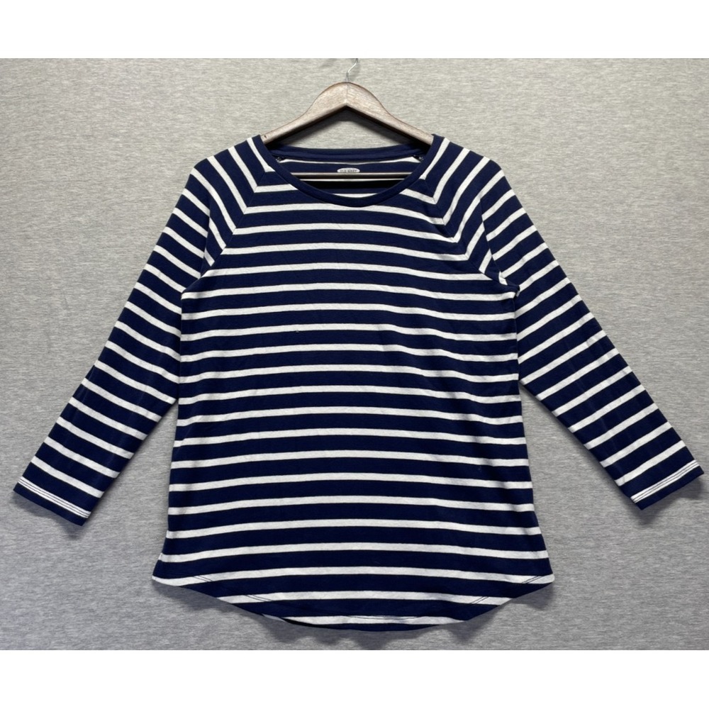Old Navy Shirt Top Womens Medium Blue White Striped Round Neck Raglan Sleeve